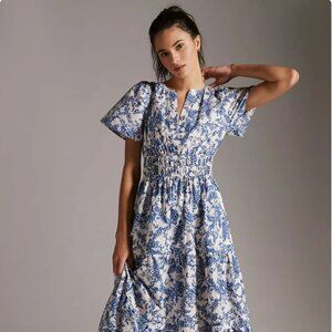Anthropologie Blue and White Floral Somerset Maxi Dress